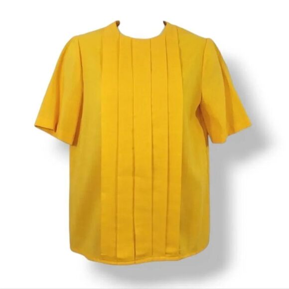 Vintage 70's 80's Sunshine Yellow Pleated Button Down Back Blouse Size Small - Picture 1 of 11